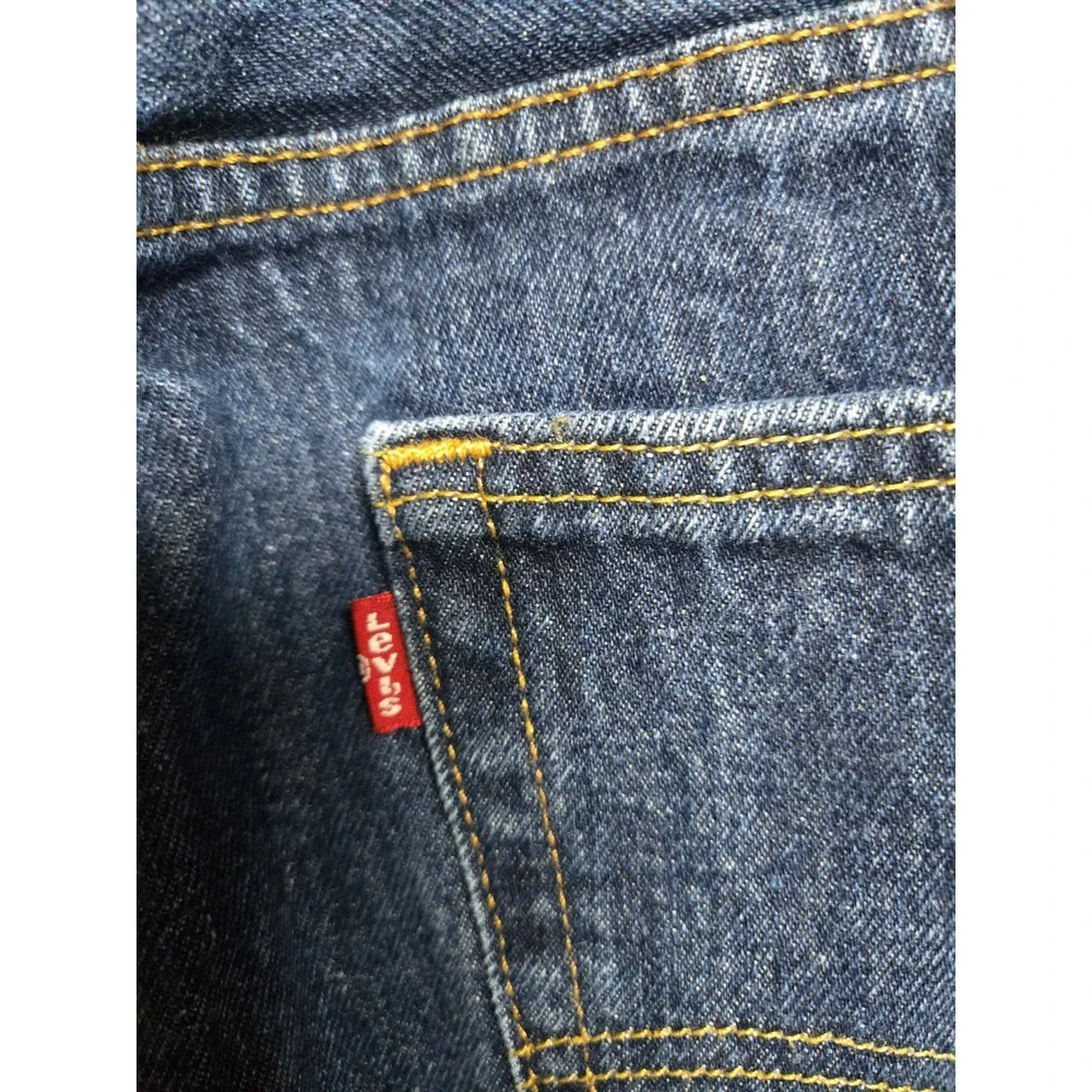 Levis 505 Regular Fit Jeans Mens 38x30 Dark Wash Blue Denim Distressed Straight
